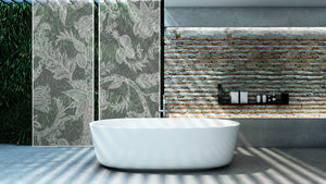 batik perforated design screens in residential bathroom