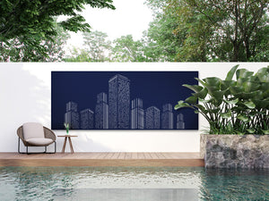 blue building design on white wall optimized for mobile