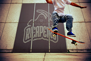 Skateboarded and perforated metal design for logo optimized for mobile