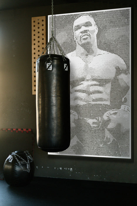 Mike Tyson perforated metal concept on gym wall